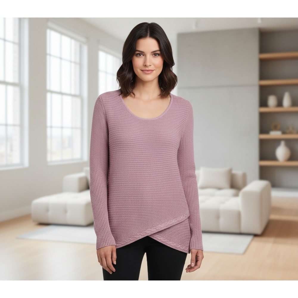 NEW Croft & Barrow XL Mauve Pink Tulip Hem Ribbed Sweater Boho Comfy Minimalist